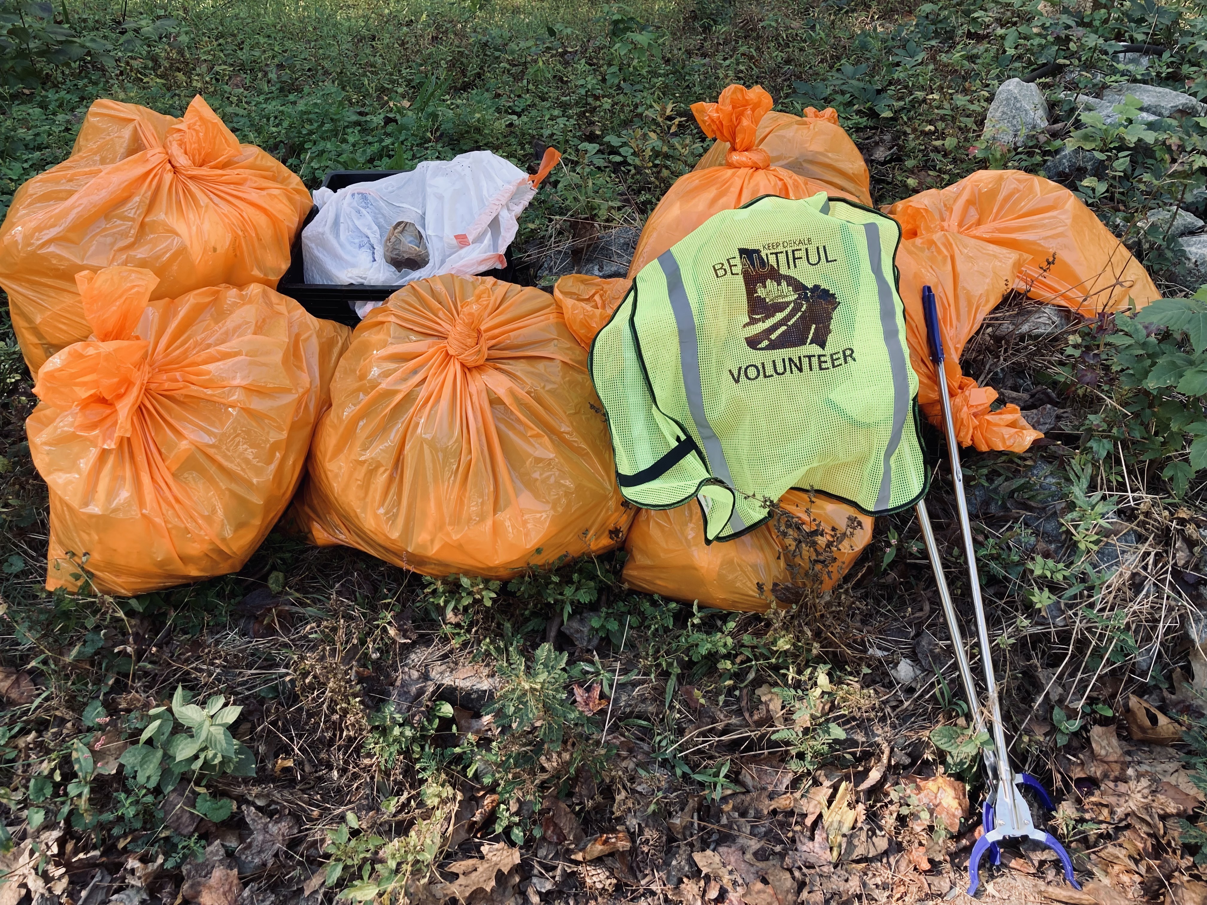 Trash, bagged and ready to be collected by Keep Dekalb Beautiful.