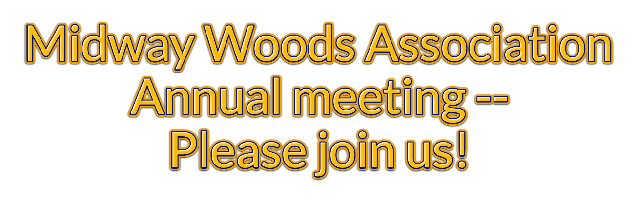Graphic that reads 'Midway Woods Association Annual meeting -- please join us!'