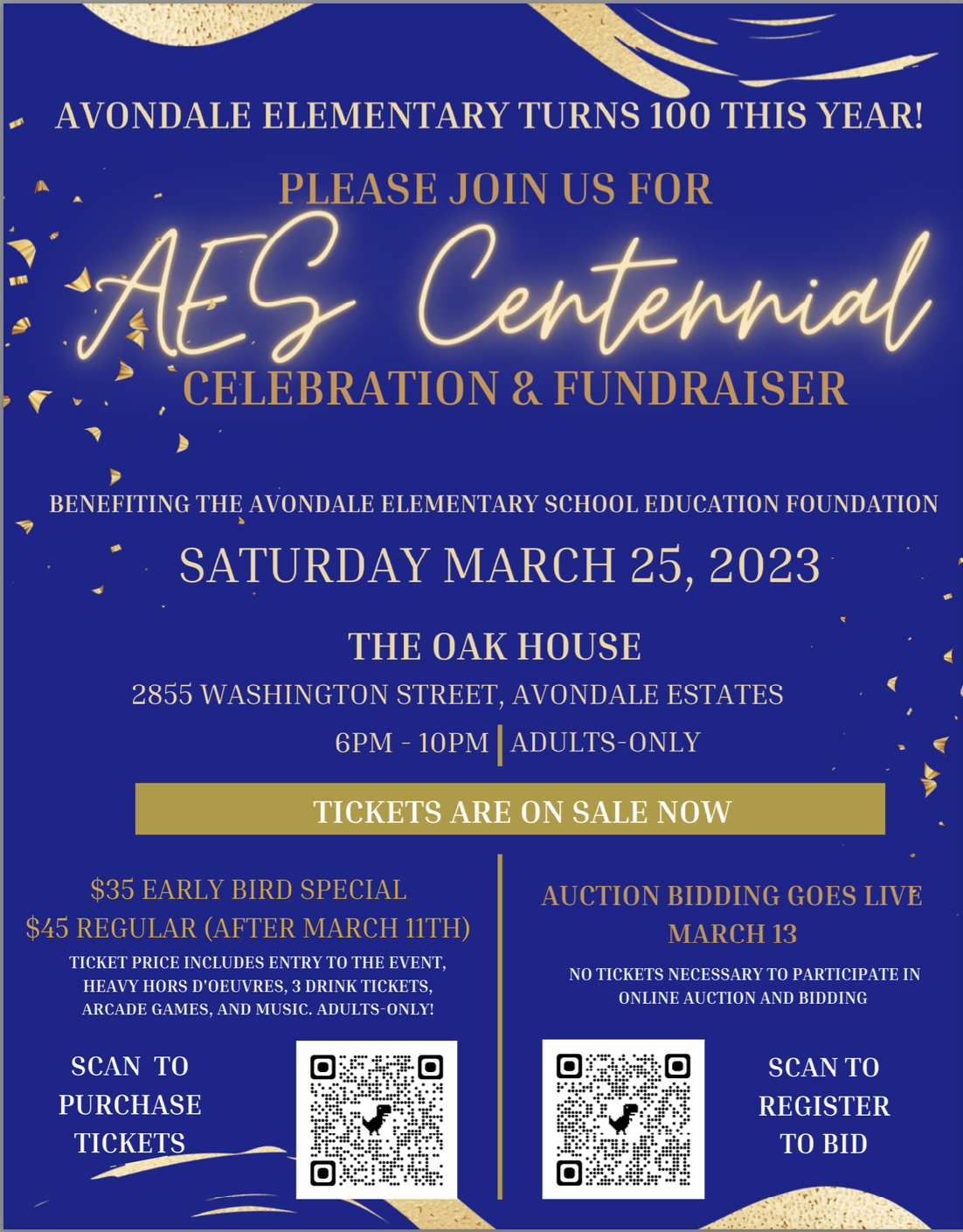 Avondale Elementary School Centennial celebration and fund-raiser flier.