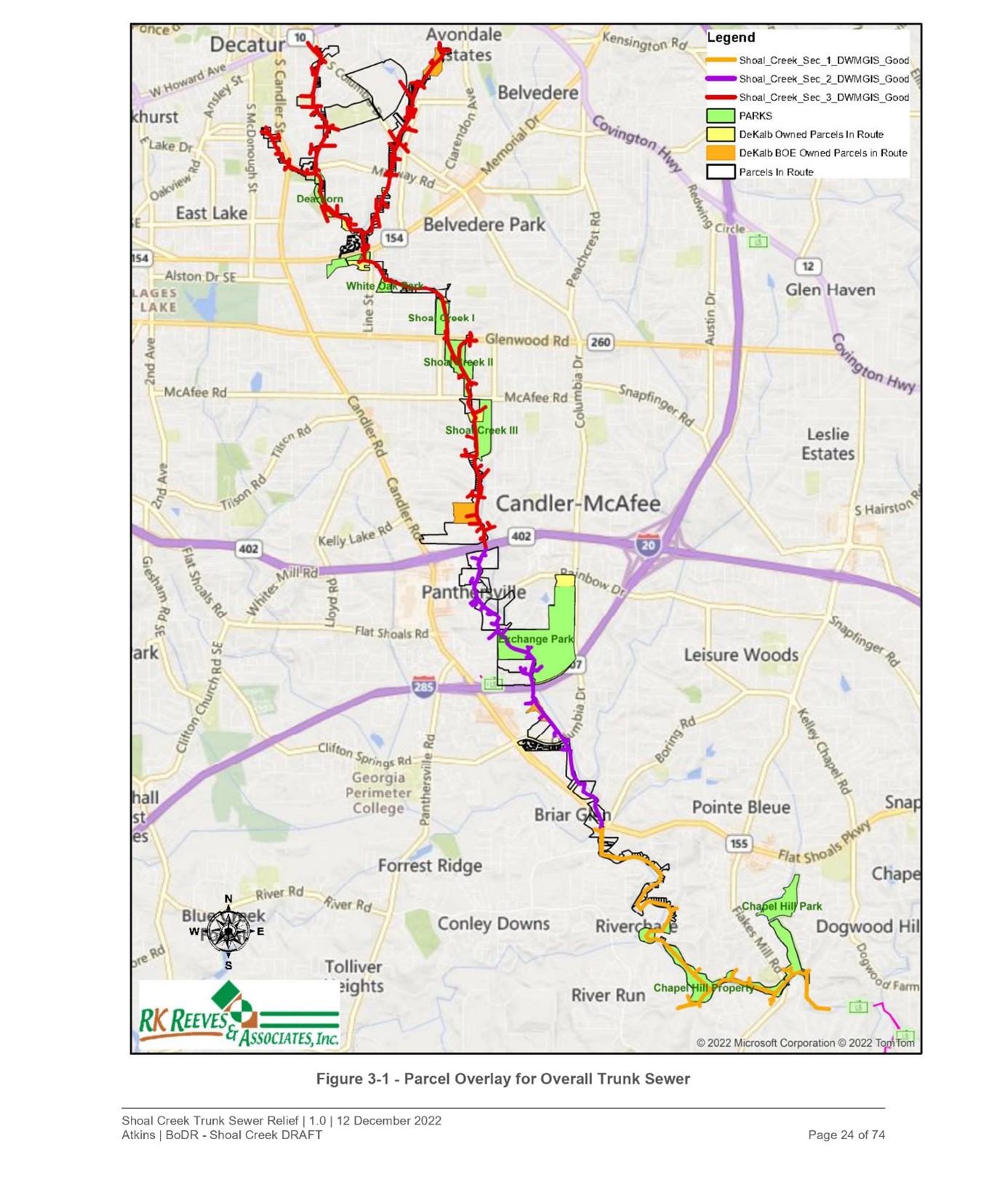 Shoal Creek map, detailing the areas and impacts of the Trunk Sewer Replacement Project
